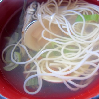 蛤と煮干し葱の納豆素麺スープ